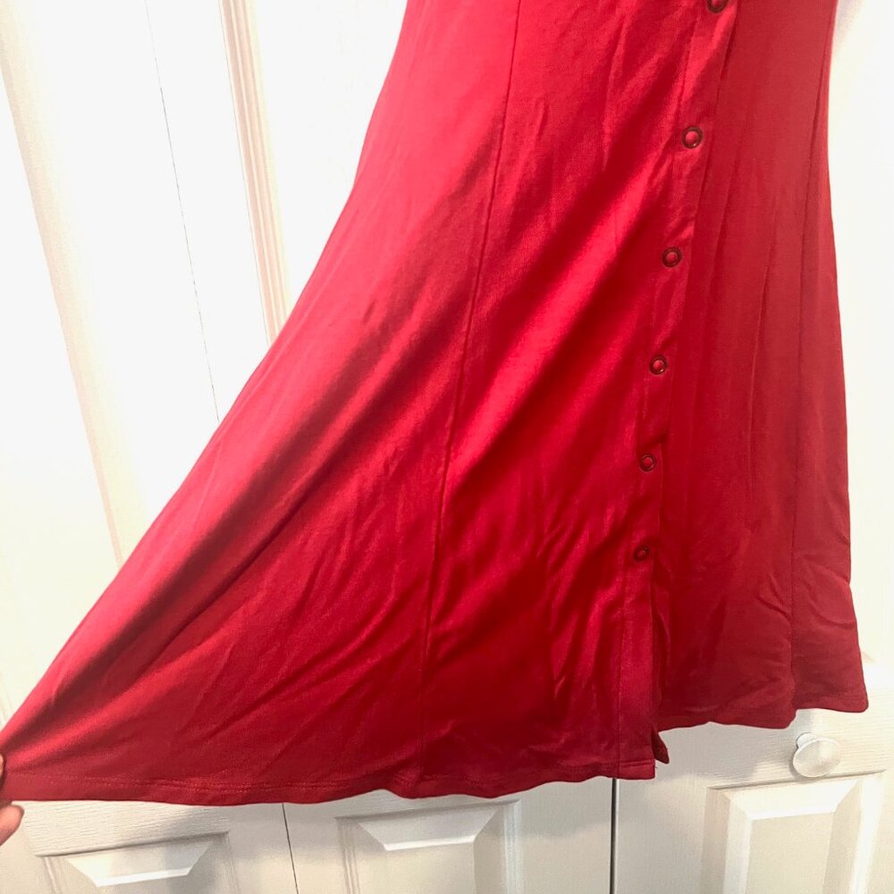 Forever 21-Small-Mini Snap Up Front Short Sleeve Dress-Belted Back-Rust/Orange - Picture 4 of 13